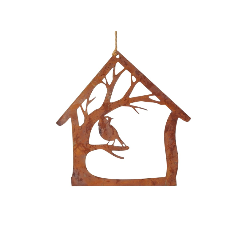 vogel in huisje, hanger van ecoroest